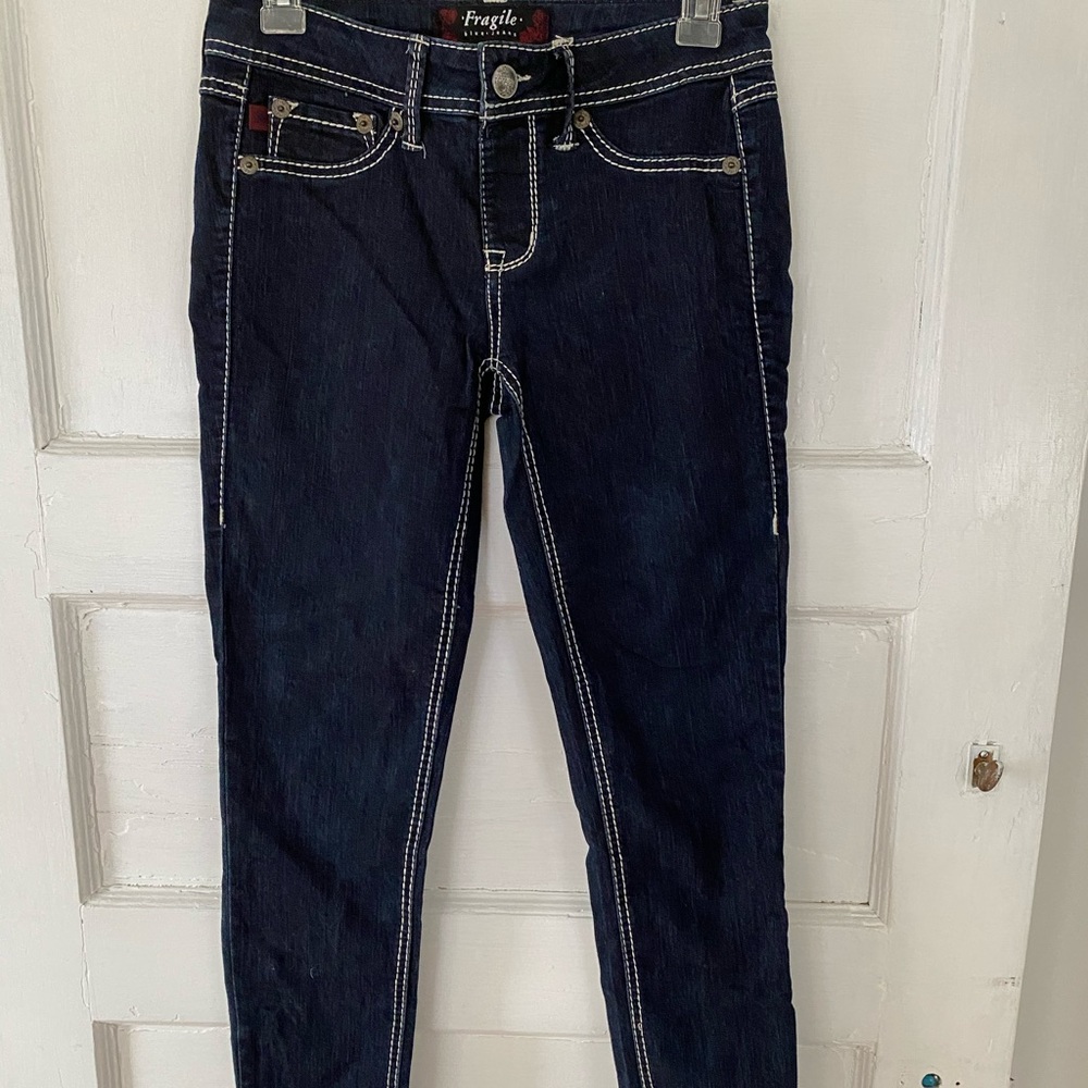 Dark Blue Denim Skinnies - Stretch w Stitching